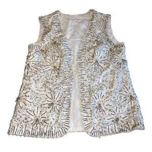 Jack Bryan Vintage 60s Beaded Vest Women’s 8 Silver White Pearl Boho Eras Chic